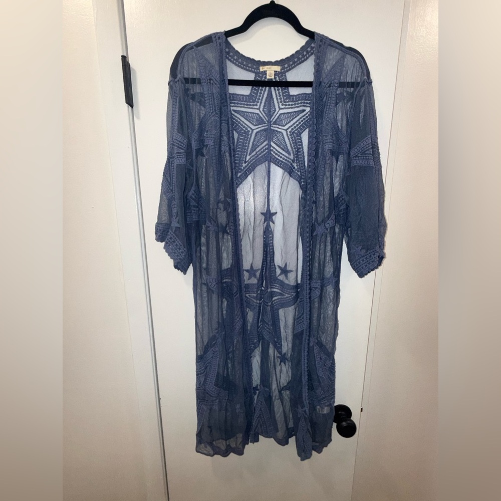 Blue Sheer Star Pattern Kimono